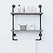 Industrial Bathroom Shelves Wall Mounted 2 Tiered,Rustic 24in Pipe Shelving Wood Shelf with Towel Bar,Farmhouse Towel Rack,Metal Floating Shelves Towel Holder,Iron Distressed Shelf Over Toilet