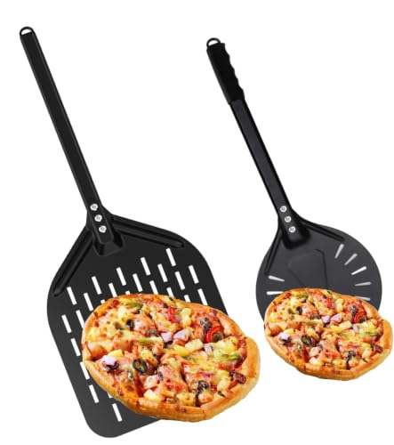 ZHEHNSA pala per pizza forata in alluminio Set,pala pizza forata 30 cm comoda impugnatura rimovibile, con paletta per pizza da 7 zoll e 12 zoll,Progettate per Girare e Trasferire le Pizze