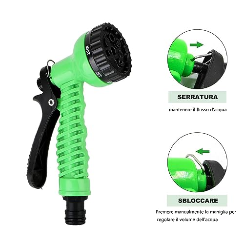 XIBALOM Thickened Extendable Garden Hose 15m 50FT Water Hose with 7 Functions with Garden Water Gun & Universal Adapter 1/2" and 3/4 for Lawn, Garden