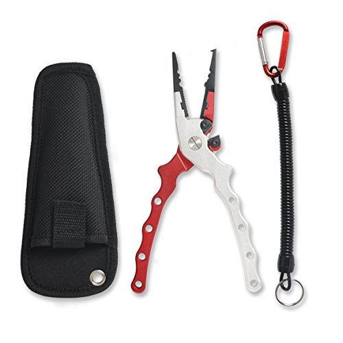 Wolfyok Fishing Pliers Aluminum with Lanyard Carbide Cutter and Nylon Sheath for Saltwater and Freshwater