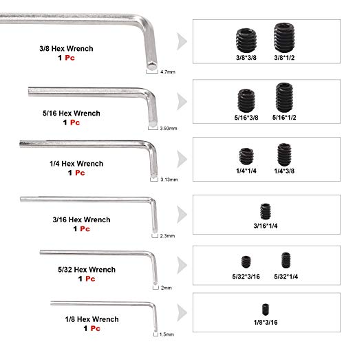 Hilitchi 230Pcs Socket Set Screw Assortment in SAE Sizes Internal Hex