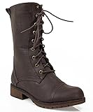 ROF Women's Military Combat Colored Lace Up Mid Calf Boots With Zipper Closure