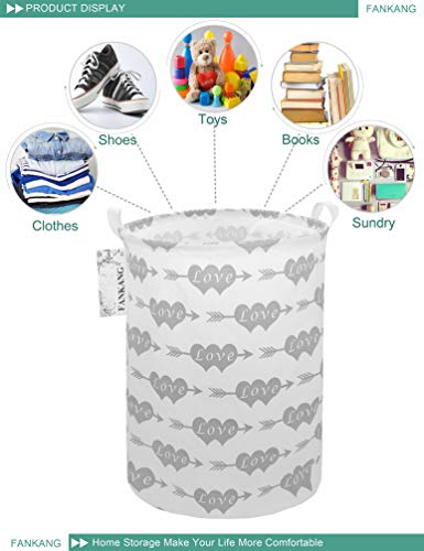 FANKANG Storage Bins Nursery Hamper Canvas Laundry Basket Foldable with Waterproof PE Coating Large Storage Baskets, Office, Bedroom, Clothes, Toys Baby Shower Basket (Double Heart Arrow)