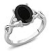 Gem Stone King 925 Sterling Silver Black Onyx and White Topaz Engagement Ring For Women (2.05 Cttw, Oval 9X7MM, Gemstone Birthstone, Available In Size 5, 6, 7, 8, 9)