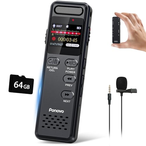 80GB Voice Recorder 100 Hours Continuous Recording, Ponovo Professional Voice Activation Recorder 1536Kbps with MIC, 1100mAh Mini Audio Recorder with Password for Interviews Meetings