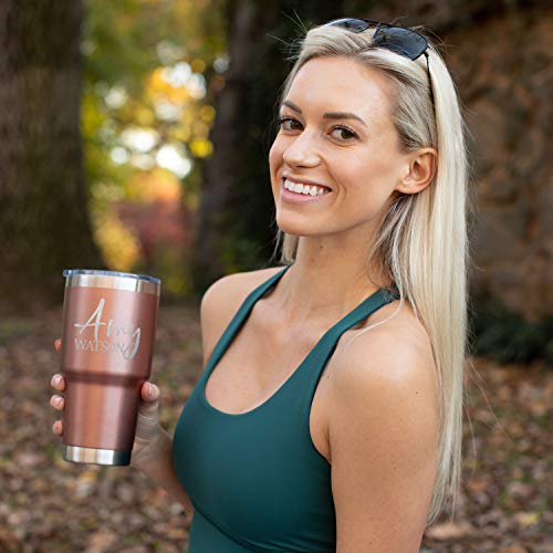 Personalized Tumblers w/Splash Proof Lid - 30 oz, Rose Gold - 18 Designs - Vacuum Insulated Travel Coffee Mugs - Stainless Steel Double Wall Thermos - Hot and Cold Drink Use - Thumbnail 6