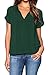 LILBETTER Women Chiffon Blouse V Neck Short Sleeve Top Shirts (Dark Green,Medium)