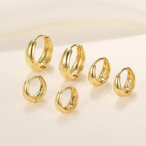 3Pairs Gold Hoop Earrings Set for Women Trendy Chunky Huggie Dainty Earring Jewelry for Women Teens