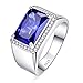 BONLAVIE Sapphire Rings for Men 7ct 8X12mm Rectangle Cut Created Blue Sapphire Rings Mens Siver Rings 925 Sterling Silver Rings for Men with White Cubic Zirconia Wedding Engagement Band Size 10