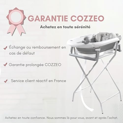 cozzeo Foldable Baby Bathtub with Baby Care Kit - Bath Toys and Rinse Cup - Foldable Bath Tub with Stable Stand - 9-in-1 Complete Bath Kit