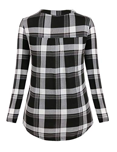 Cinery Breastfeeding Tops, Women Long Sleeve Nursing Tshirt Comfy Postpartum Clothes Plaid Lightweight Blouses Mama Notch Neck High Low Hem Top (Black M) - Thumbnail 2