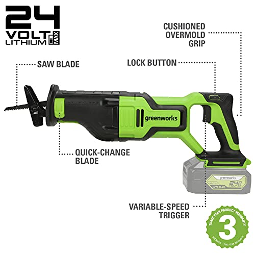 Greenworks GD24RS Akku Säbelsäge mit bürstenlosem Motor, 2700spm, 28 mm Hublänge, OHNE 24V Akku & Ladegerät, 3 Jahre… – Bild 3