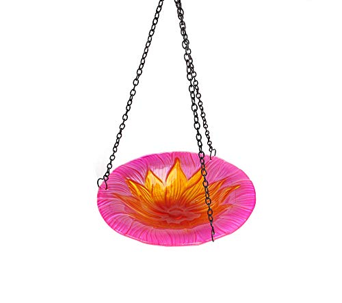 Liffy Hanging Bird Bath Outdoor Glass Bowl Feeder Pink for Garden, Yard and Patio - Thumbnail 2
