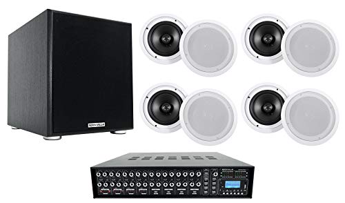 Rockville Bundle: (1) Rockville Rock Matrix Commercial Amplifier+Matrix Source Routing Bundle with (8) HC85 in-Ceiling Home Theater Speakers, Rock Shaker Home Theater Sub (10 Items)