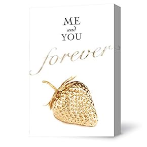 Canvas Wall Art Gold Strawberry Fruit Canvas Painting Wall Poster Decor for Living Room Wooden Framed Home Decorations - 12x18 inches