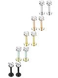Jstyle 10 Pcs 316L Stainless Steel 16G Nose Piercing Labret Monroe Lip Rings Helix Tragus Cartilage Ear Piercings Studs 2-4mm CZ 6-10mm Bar Length