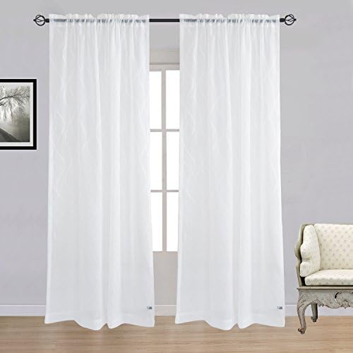 Cheery Home Wave Sheer Curtains Voile Panels Drapes Rod Pocket for Living Room,Width 52 Inch By 84 Inch Length,White