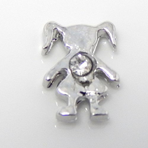 Jewelry Monster "Girl w/ Birthstone Crystal" for Floating Charm Lockets LF0175 (April Diamond White)