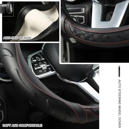 Black Panther Custom Steering Wheel Cover for Volkswagen, Toyota, Mercedes, Peugeot, BMW, Renault, Audi, Ford, Skoda, Hyundai, Kia, Universal Fit 37-38cm (14.5-15")-Black