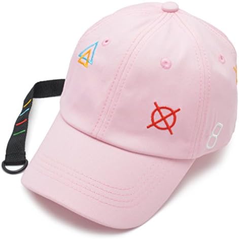 EASTER BARTHE Unisex Women's Men's Fashion 6 Panel Geometric Embroidery Cotton Twill Baseball Cap Plain Long Embroidered Nylon Band Adjustable Hat, 4 Colors (Pink)