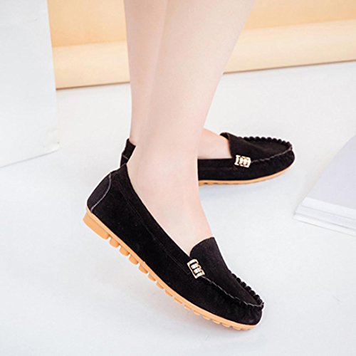 Tenworld Women’s Casual Leather Loafers Slip-On Driving Moccasins Flats Shoes (5.5, Black)