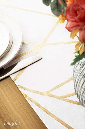 Letjolt White Table Runners Gold Geometric Table Runner for Stylish Wedding Party Bridal Shower Table Setting Decor 100% Cotton 12x72 Inches