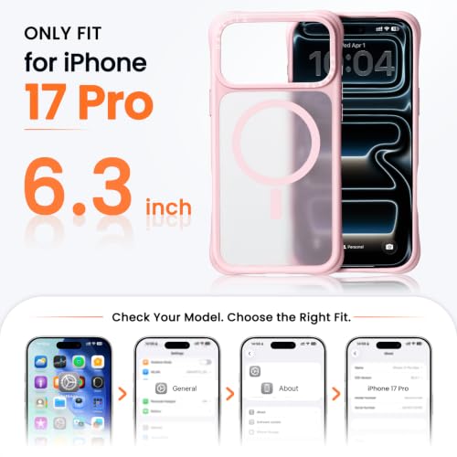 ORNARTO Magnetic for iPhone 17 Pro Case,20FT Military Grade Drop Shockproof Corner Protection,Compatible with MagSafe,Slim Translucent Matte iPhone 17 Pro Cover-Pink