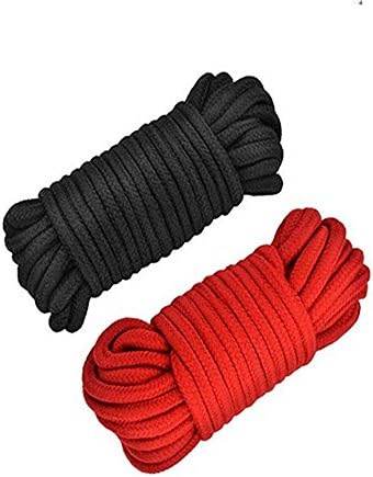 All-Purpose Soft Cotton Rope - 32 Feet Length, (black, red, 2 packs), total length of 64 feet (2 x 32 feet)