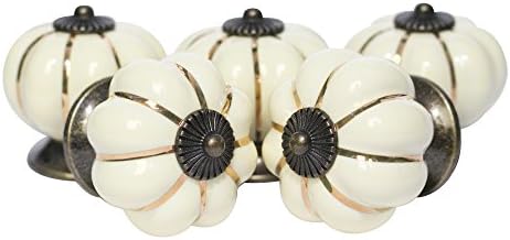 Ceramic Cabinet Knobs, Ivory Pumpkin Dresser Drawer Pulls, Handles, 12 PACK
