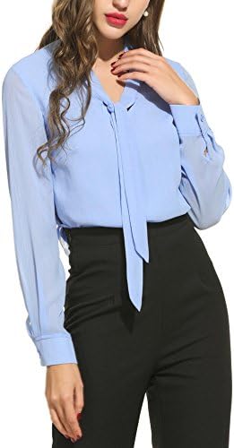 Loveje Women's Long Sleeve Chiffon Button Down Office Work Blouse Shirt Top