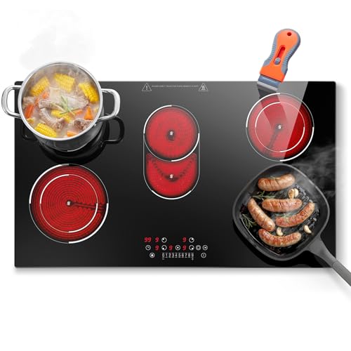 SNDOAS Glaskeramikkochfeld 5 Platten 90cm, 8400W, Oval & 2 Doppelringzone