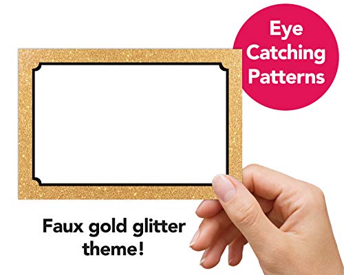 60 Retail Sale Signs 4" x 6" - Blank Sign Cards for Price Tags, Labels, Store Advertising and Sales Display Signage - Faux Glitter Gold and Neon Pink Theme