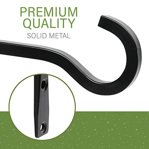 LotFancy 2pc Wall Hooks for Hanging Plants Outdoors, 6 inch Black Iron Metal Hanger Bracket for Hanging Baskets Indoor, Lantern, Bird Feeders, Wind Chimes, Home Décor, with 2 Extra Small Hooks