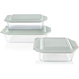Pyrex Deep 6-Piece Glass Baking Dish Set with Lids, Glass Bakeware Set, 13x9-Inch, 7x11-Inch & 8x8-Inch Baking Dishes, Non-To