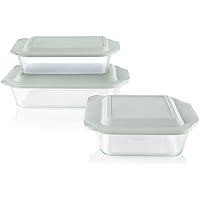 Pyrex Deep 3-Pack Glass Baking Dish Set (9"x13", 7"x11", 8"x8") With BPA-Free Lids, Rectangular Glass Bakeware, Dishwasher, M