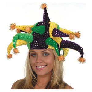 Jacobson Hat Company Men's Mardi Gras Jester Hat with Sequins and Pom Poms