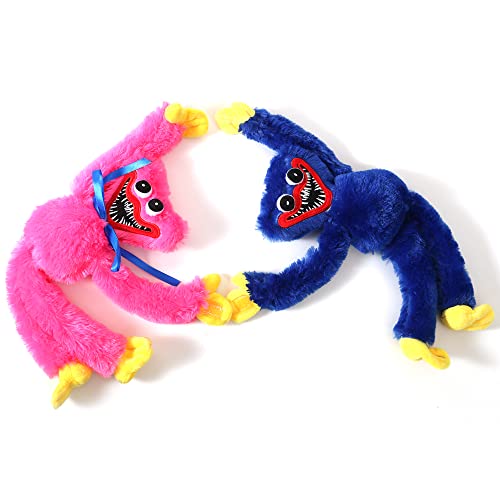 2 Pcs Poppy Playtime Huggy Wuggy Plush Toys, 15.7inches Blue Scary and Funny Plush Doll, Monster Horror Game Doll Gifts for Kids and Game Fan’s(Blue&Pink)