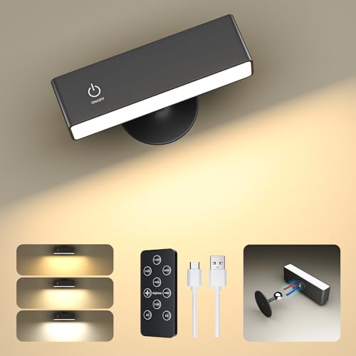YiLaie Interior Wall Sconce, Wall Light without Cable with Remote Controls, 3 Colour Temperatures, Touch Control, Wall Lamp without Cable Suitable for Headboard Reading, Battery Operated for