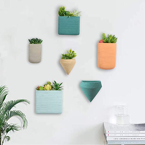 Wall Decor Planter Resin Color Ceramic Hanging Geometric Wall Decor Container – Succulent Plants, Air Plant, Faux Plants Set of 6