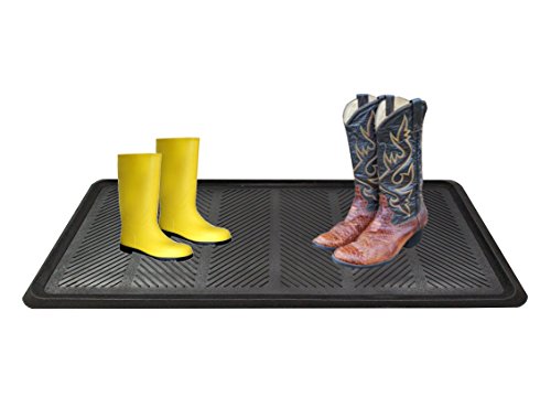 Envelor Home and Garden Rubber Snow Boot Tray All Weather Shoe Tray Indoor Outdoor Multi Purpose Plant Tray Pet Food Bowl Cat Litter Paint Tray Utility Floor Tray 16 x 30 Inches Foot Step 1 Pack