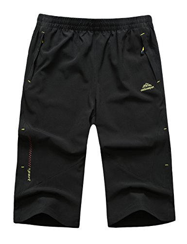Yifun Outdoor Mens Workout Long Shorts Relaxed Fit Stretch Quick Dry Shorts(Black,X-Large)