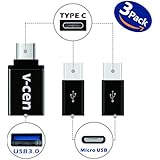 V-CEN USB C to Micro USB Adapter Converts USB Type-C Adapter Input to Micro USB, Data Syncing and Charging for Galaxy S8, S8+, MacBook, ChromeBook Pixel, Nexus 5X, 6P, OnePlus 2 and More [3 Packs]