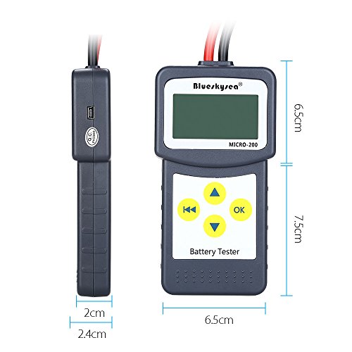 Blueskysea MICRO-200 12V Car Battery Tester Vehicle Digital Analyzer Automotive Alternator Tester Diagnostic Tool Bad Cell Test Tool w/Printing Function EFB/AGM/GEL CCA100-2000, 30-200Ah