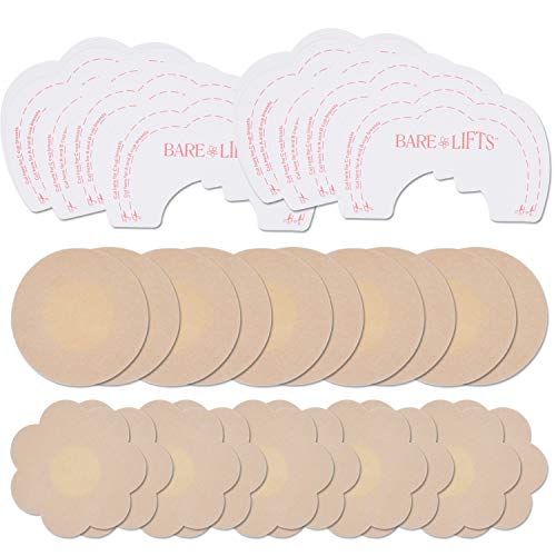 NippleCovers, 10 Pairs Sexy Breast Lift Tape Satin Pasties Adhesive Bra and 10 Pairs Nippleless Cover Disposable Invisible Nipple Covers Pasties for Women