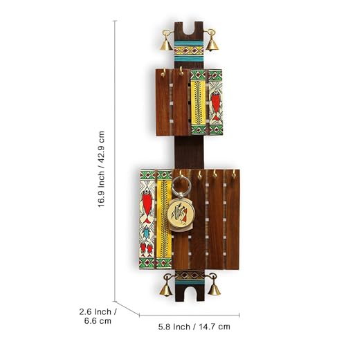 ExclusiveLane 'in-Key' Madhubani Handpainted Key Holder for Home Décor Stylish (6 Hooks, Sheesham Wood) |Keychain Holder Key Hangers for Wall Décor Key Stand for Home Wall Decorative Wooden Hanging 4