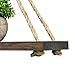 Oyeye Distressed Wood Hanging Swing Rope Floating Shelves with 4 Stainless Steel Hooks, Set of 2, Brown