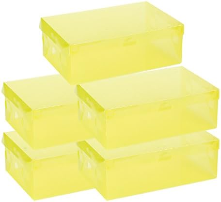 Swaroser 5 Pack PP Transparen Foldable Oganizer Boxes Stuff Box Shoes Box 5 PC Per Pack Yellow 28x18x10cm