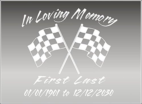 In Loving Memory Racing Fan Vehicle Vinyl Decal Window Sticker / Personalized Remembrance Memorabilia (White)