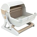 Le you pet semi-automatic quick cleaning cat litter box, Luxury cat toilet(white / milk brown)