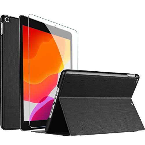 ProCase New iPad 10.2 (2021 9th Gen/2020 8th Gen/ 2019 7th Gen) Folio Case with Tempered Glass Screen Protector, Slim Stand Protective Case Cover for 10.2